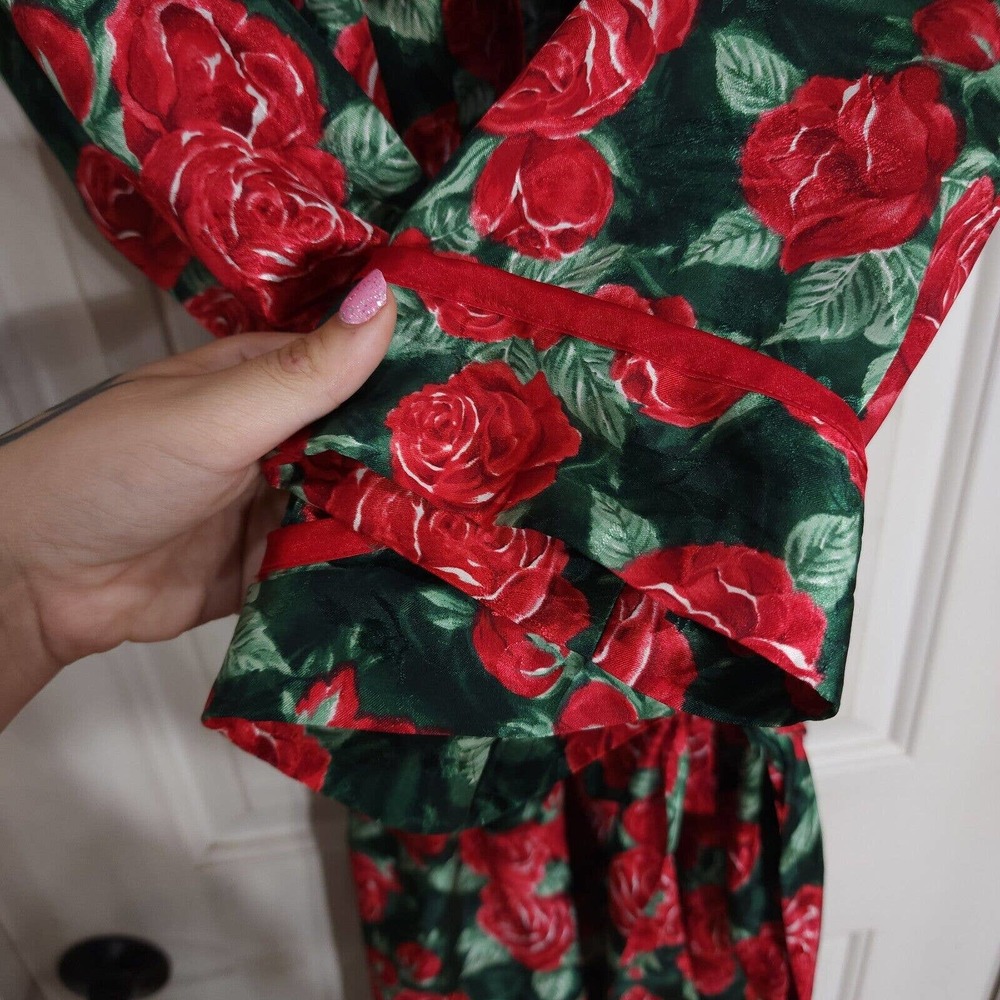 Victorias Secret Womens Robe Vtg 80s Gold Label Red Green Floral Satin Long Sz S - Picture 7 of 11